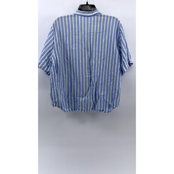 UNIQLO Women's Blue-White Striped Linen-Blend Button-Up Open-Collar Top SZ XL - Picture 2 of 10